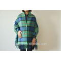 100% acrylic plaid ladies winter ponchos and shawls